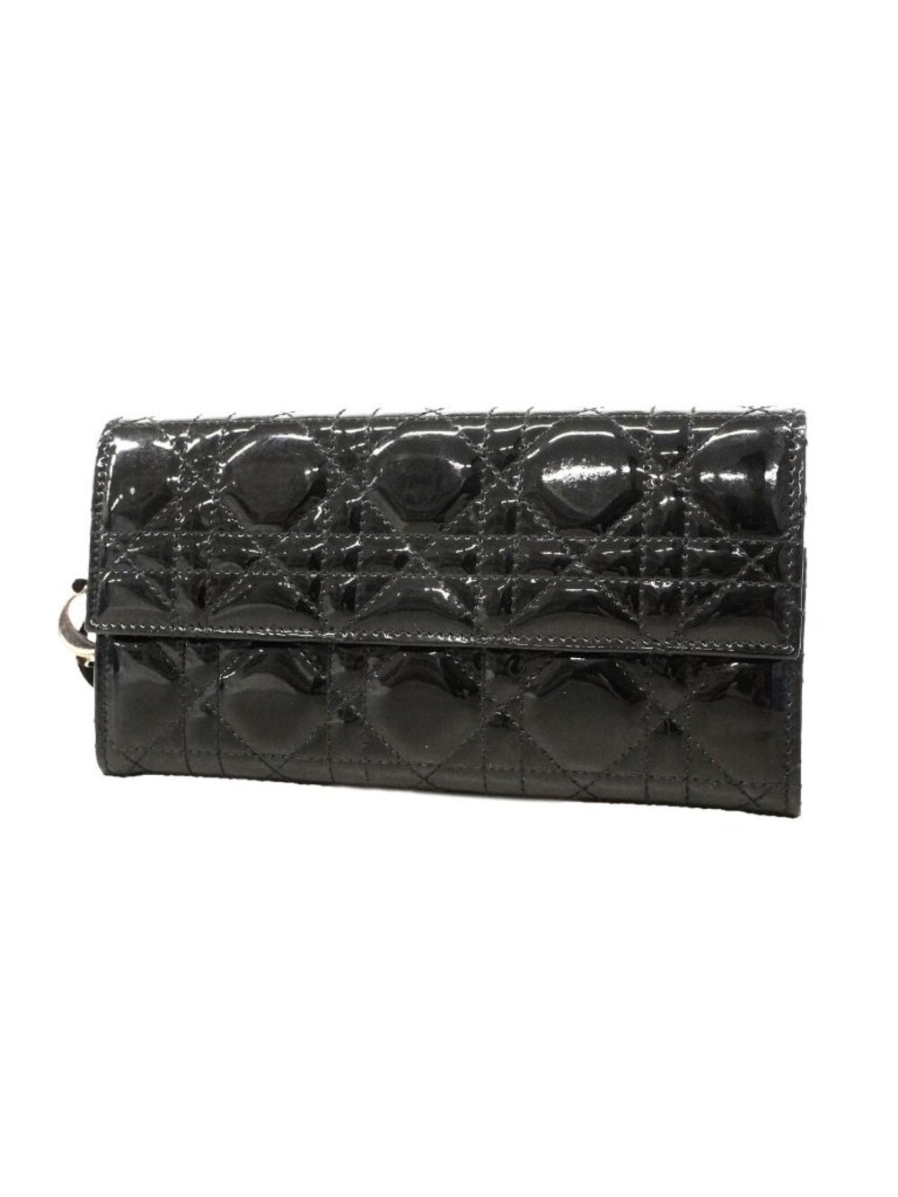Dior Wallet Cannage Patent Black Silver